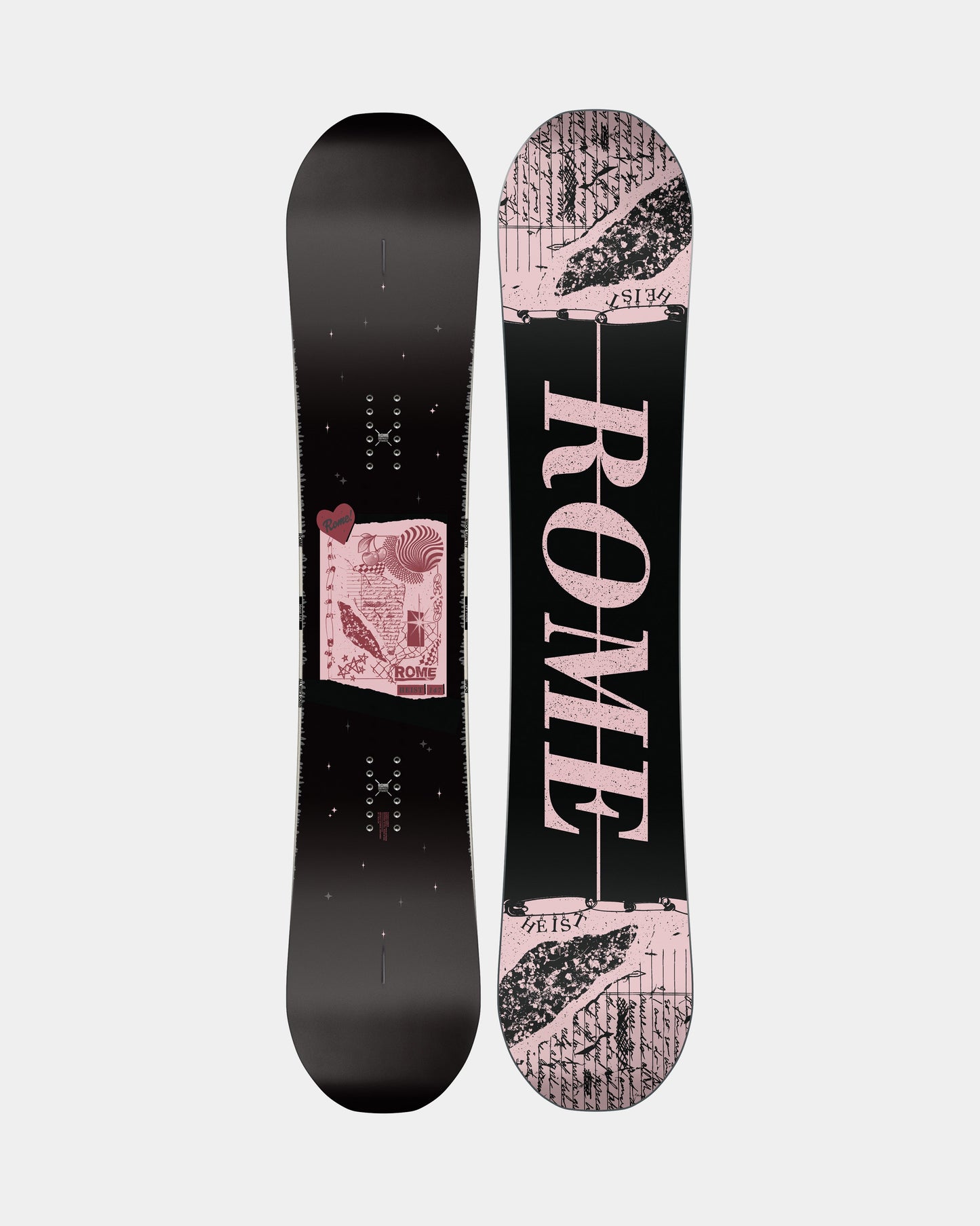 Women snowboards in pink and black. Heist 2025 | Rome Snowboards™ 2025.