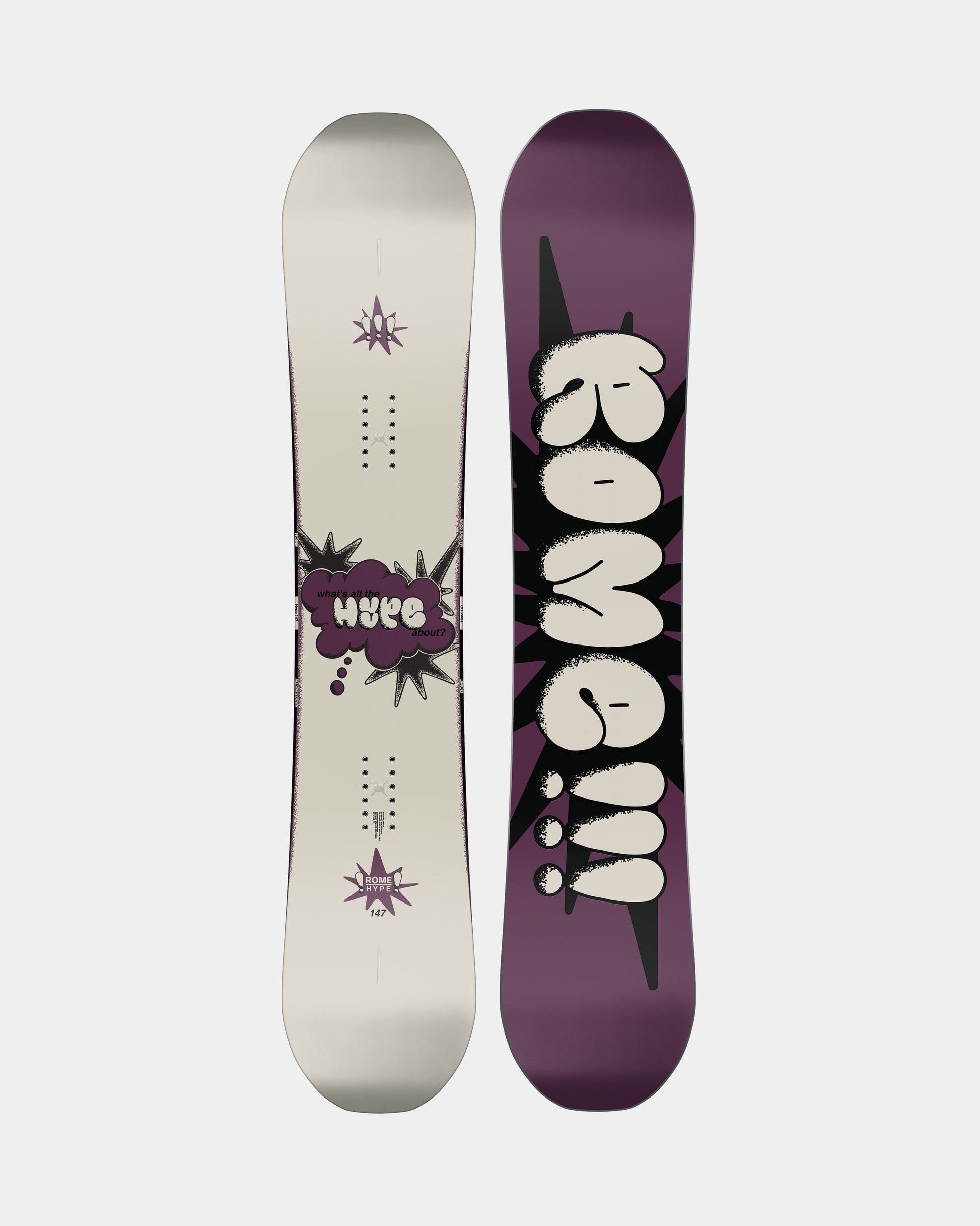 Women snowboards in purple and grey. Hype 2025 | Rome Snowboards™ 2025.