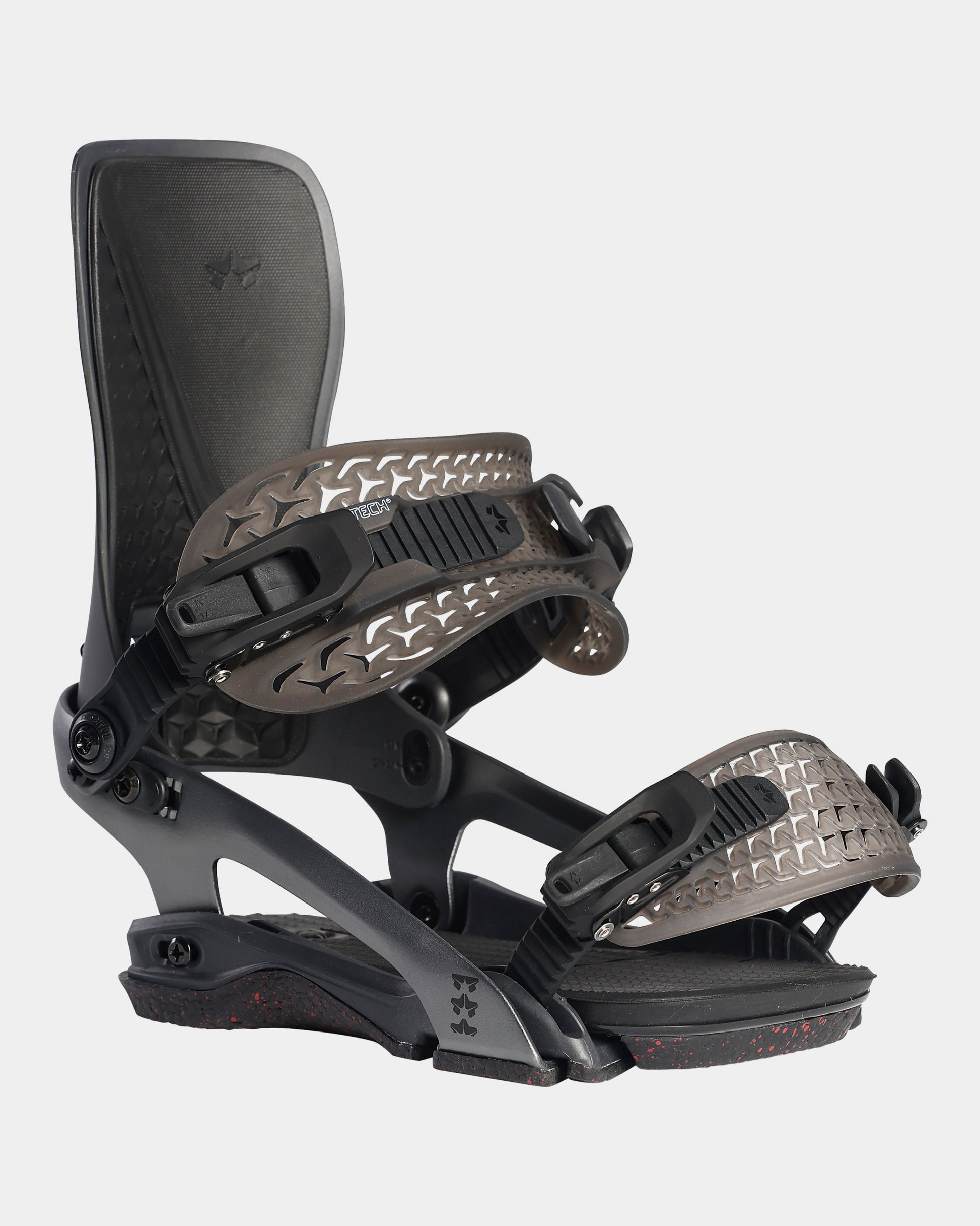 rome cleaver 2022 mens snowboard bindings product photo from back cover shot in studio color black grain